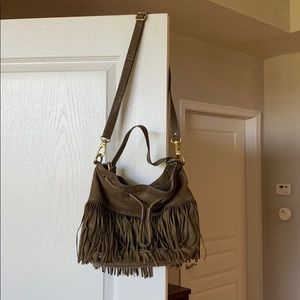Olive Green Fossil Suede Tassel Cross Body